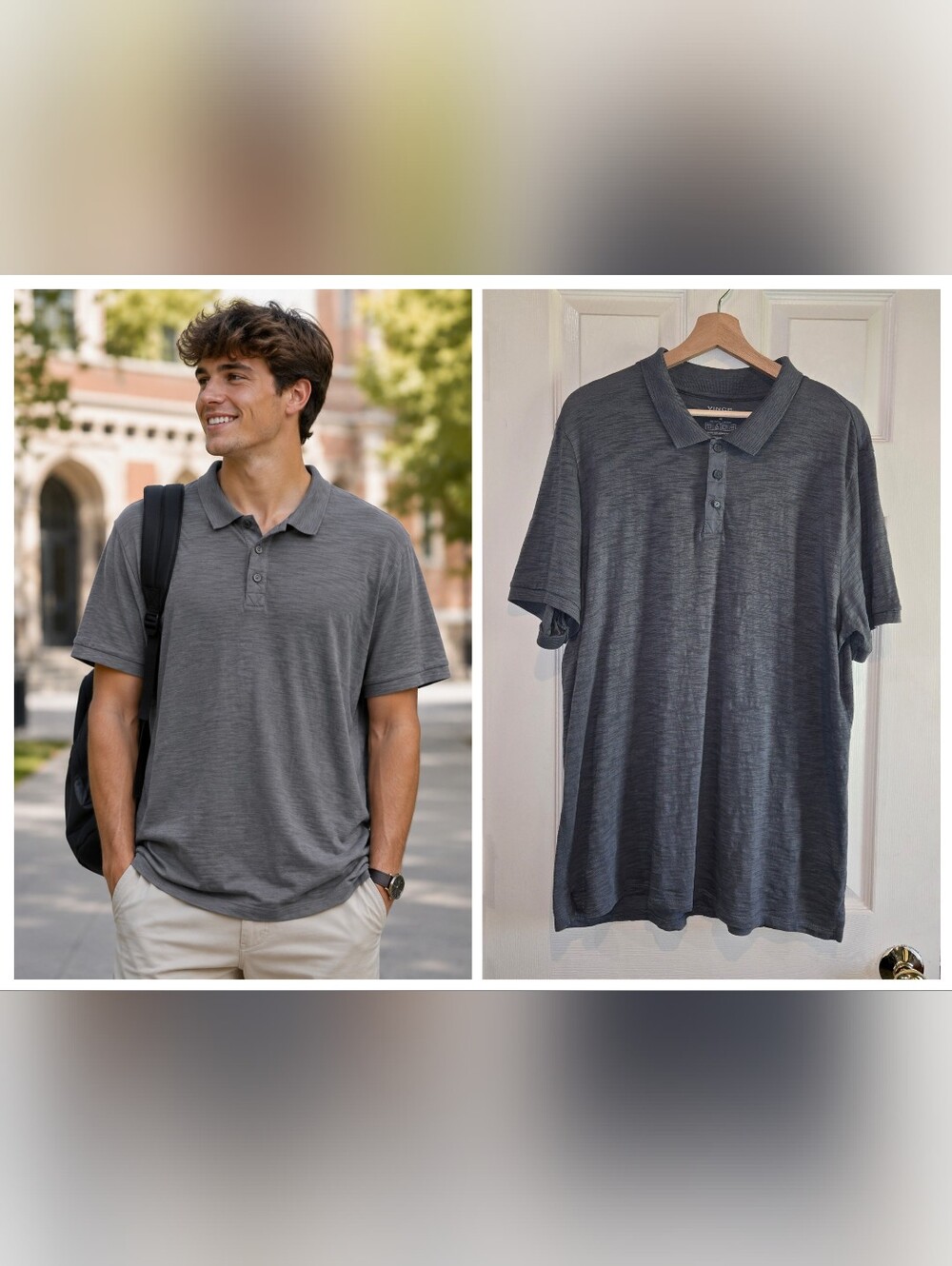 Vince Men's Gray Polo Shirt | 100% Cotton | Size XL Modern Minimalist Golf